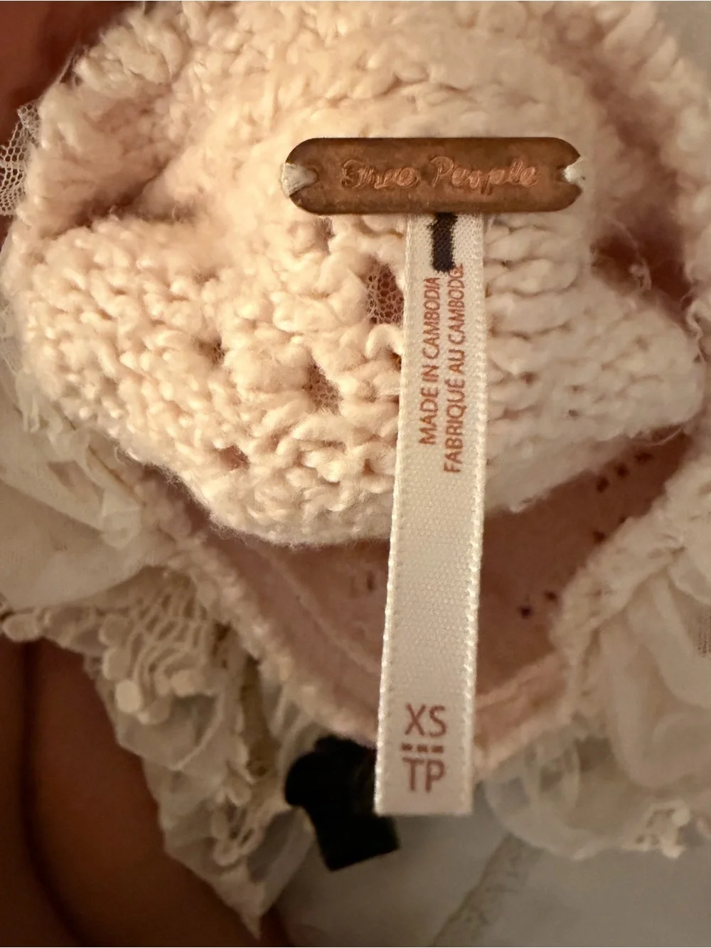 Free People Hold Me Closer Sweater with Lace Collar & Velvet Bow